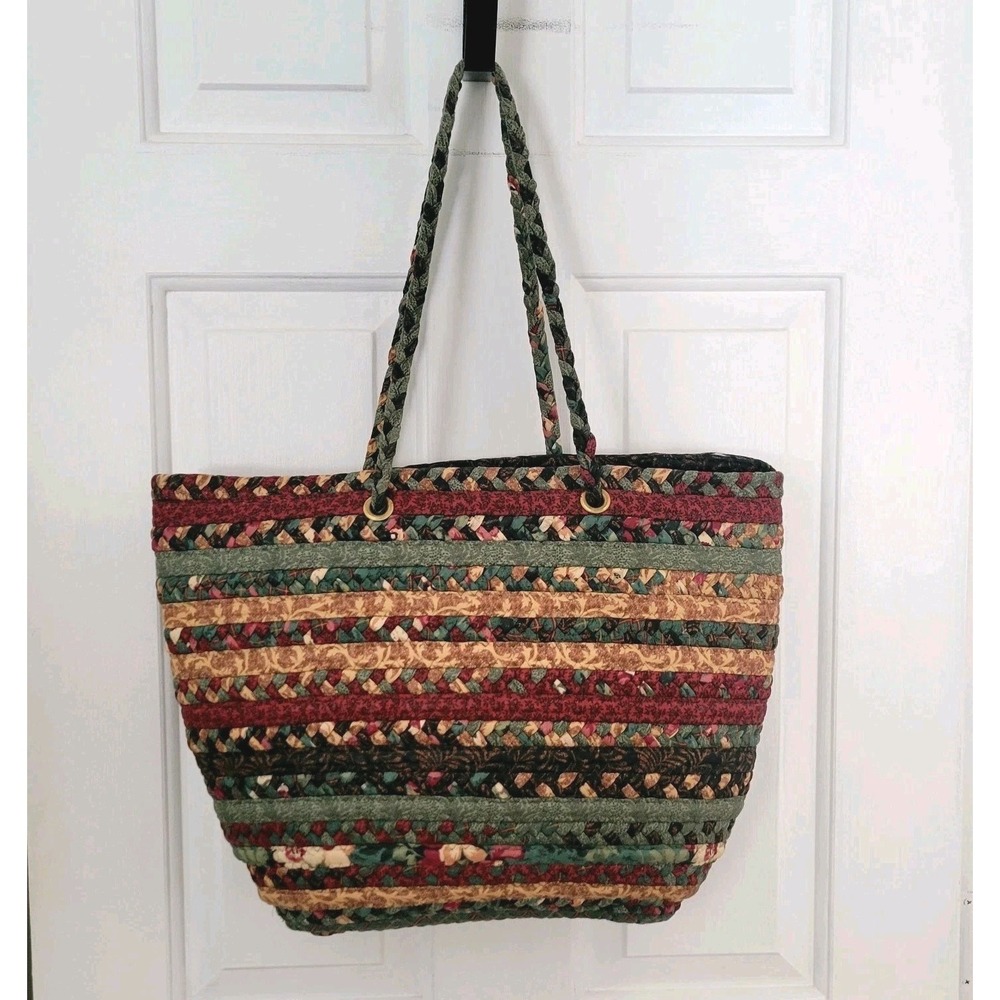 Handmade Multicolor Braided Cotton Patchwork Tote Bag Quilt Theme